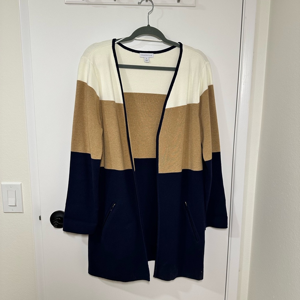Charter Club Cream, Tan and Navy Cardigan Sweater